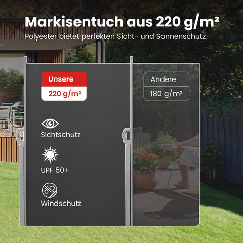 Rootz Extendable Side Awning - Steel Box - Retractable Sunshade - Rust Resistant - Anthracite - 160cm x 450cm