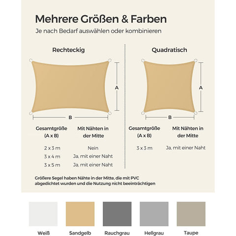 Rootz Sandy Yellow Shade Sail - Sun Shade - UV Protection - Outdoor Canopy - 160 g/m2 Polyester Fabric - Stainless Steel Ring - 2m x 3m - Lightweight 1kg - Includes 4 Fastening Ropes