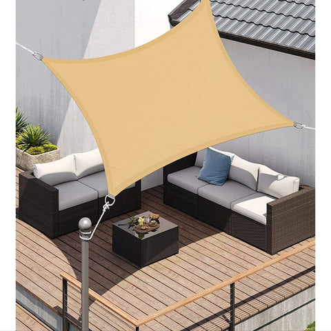 Rootz Sandy Yellow Shade Sail - Sun Shade - UV Protection - Outdoor Canopy - 160 g/m2 Polyester Fabric - Stainless Steel Ring - 2m x 3m - Lightweight 1kg - Includes 4 Fastening Ropes