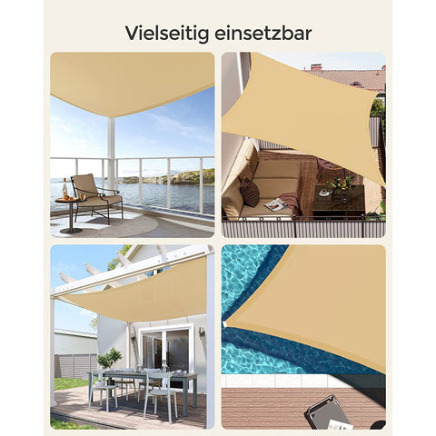 Rootz Sandy Yellow Shade Sail - Sun Shade - UV Protection - Outdoor Canopy - 160 g/m2 Polyester Fabric - Stainless Steel Ring - 2m x 3m - Lightweight 1kg - Includes 4 Fastening Ropes