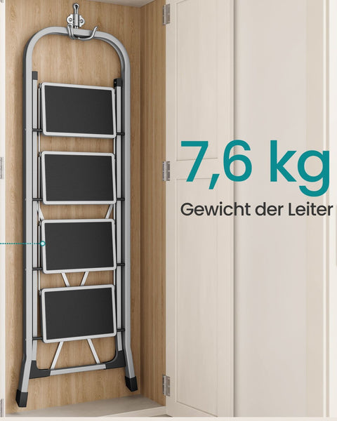 Rootz 4 Step Ladder - Folding Step Stool - Steel Stepladder - Load Capacity 150kg - 89cm x 45cm x 127cm