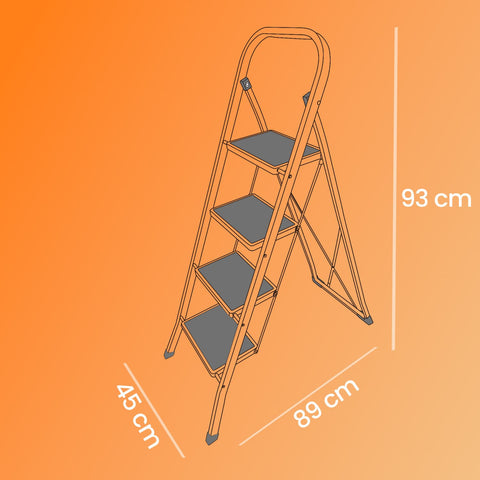 Rootz 4 Level Folding Ladder - Step Ladder - Foldable Ladder - Steel Strength - 89 x 45 x 127 cm
