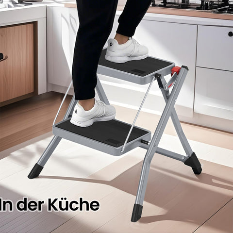 Rootz 2 Level Folding Step Ladder - Trade Conductor - High Stability - Non-Slip Steps - 50cm x 3.5cm x 55.5cm