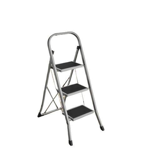 Rootz 3 Level Steel Folding Ladder - Step Ladder - Portable Ladder - High Stability - 46.5cm x 74.5cm x 105cm