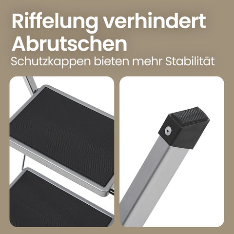 Rootz 3 Level Steel Folding Ladder - Step Ladder - Portable Ladder - High Stability - 46.5cm x 74.5cm x 105cm