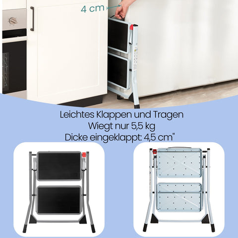 Rootz 2 Level Folding Step Ladder - Step Stool - Portable Ladder - High Stability & Security - 50 x 59.5 x 44 cm - Supports 150 kg