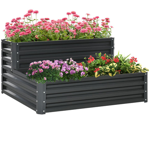Rootz Square Steel Raised Bed - Planter Box - Garden Bed - Weatherproof, Open Bottom Design - 120cm x 101cm x 58cm - Grey