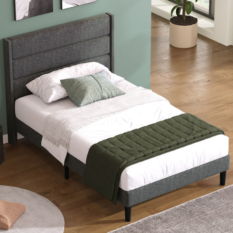 Rootz Single Bed - Modern Bed - Stylish Bed Frame - Padded Headboard - Comfort & Style - 96L x 209W x 111H cm