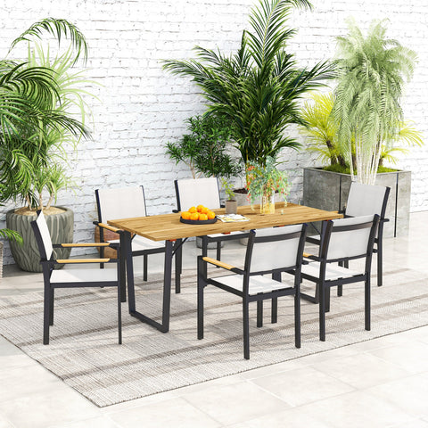 Rootz Garden Table - Buffet Table - Outdoor Dining Table - Weatherproof & Umbrella Hole - 175x80 cm - Brown & Black
