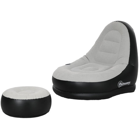 Rootz Inflatable Chair Set - Air Chair - Outdoor Lounger - Ergonomic Design - Durable Plastic - Convenient Cup Holder - 125cm x 100cm x 87cm - Light Gray + Black