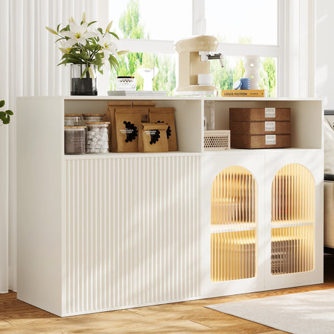 Rootz Sideboard Cabinet - Glass Display Cabinet - LED Storage Unit - Durability - 140cm x 35cm x 90cm