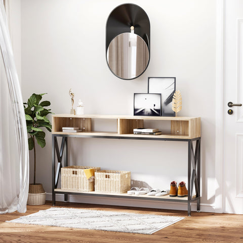 Rootz Industrial Console Table - Entryway Table - Hallway Table - Durable with Lower Shelf - 120cm x 23.5cm x 75cm Brown