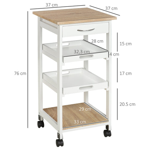 Rootz Kitchen Trolley - Serving Trolley - Kitchen Cart with Wheels - Versatile Storage - 37cm x 37cm x 76cm
