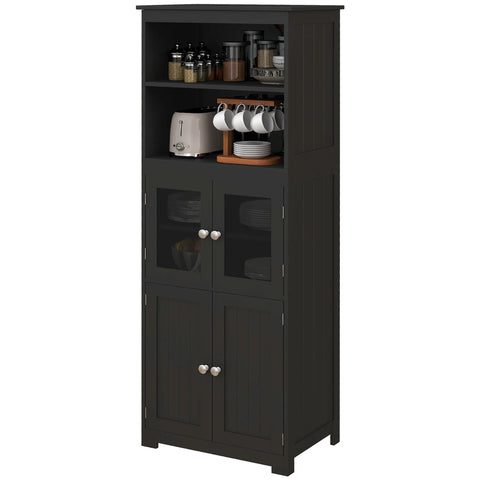 Rootz Kitchen Cabinet Buffet - Kitchen Showcase - Storage Furniture - Modern Elegance - 60b x 30t x 162h cm Black