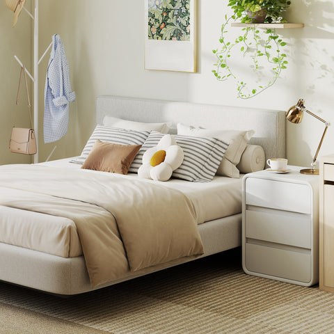 Rootz Wall Mounted Headboard – Upholstered Bed Backrest – Padded Cushion – Linen Fabric – Space-Saving – White – 160 x 10 x 60 cm