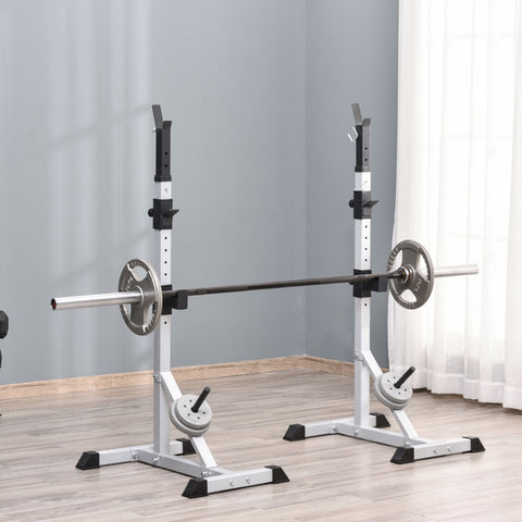 Rootz 2 Piece Set Dumbbell Stand - Barbell Rack - Weight Holder - Adjustable Height - Steel - 75.5cm x 136-176cm (Silver + Black)
