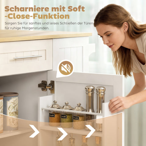 Rootz Mobile Kitchen Island - Expandable Surface - Kitchen Trolley - Rolling Cart - Organized Storage - White/Brown- 129x65x91 cm