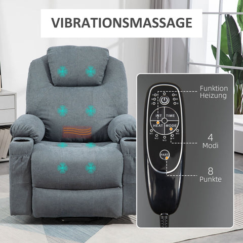 Rootz Massage Chair - TV Armchair - Recliner Chair - Ultimate Comfort - Effortless Stand-Up Assistance - Customizable Recline - 90L x 101W x 107H cm - Polyester Fabric