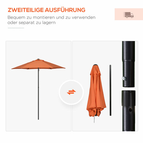 Rootz Parasol Ø196 cm - Hexagonal Balcony Screen - Sunshade - Aluminum Frame - Easy Open - Perfect for Garden & Beach Use - Orange