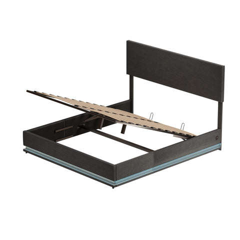 Rootz Velvet Double Bed Frame - Storage Bed - Upholstered Bed - USB Charging & LED Lights - 211cm x 173cm x 113cm