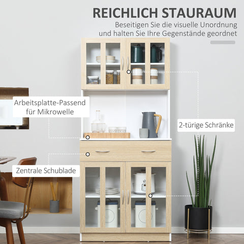 Rootz Tall Kitchen Buffet Cabinet - Dining Room Storage - Glass Door Cupboard - Ample Storage - 80 x 40 x 180 cm