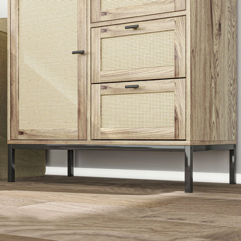 Rootz Storage Cabinet - Flexible Chest - Drawers - Adjustable Shelves - Rattan Doors - Easy Cleaning - 80W x 40D x 120H cm