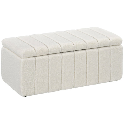 Rootz Upholstered Bench with Storage - Bed Bench - Window Seat - Cream White - Solid Wood Frame - 102cm x 45cm x 46cm