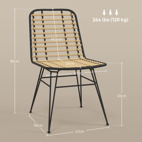 Rootz Set of 2 Dining Chairs - Rattan-Style - Bohemian Seating - PE & Steel - 47cm x 58cm x 80cm - Comfortable & Stylish