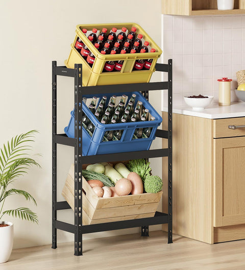 Rootz Black Drinking Shelf - Metal Storage Rack - Powder Coated Steel - Durable Organization Solution - 32cm x 70cm x 125.4cm