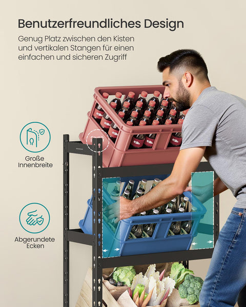 Rootz Black Drinking Shelf - Metal Storage Rack - Powder Coated Steel - Durable Organization Solution - 32cm x 70cm x 125.4cm