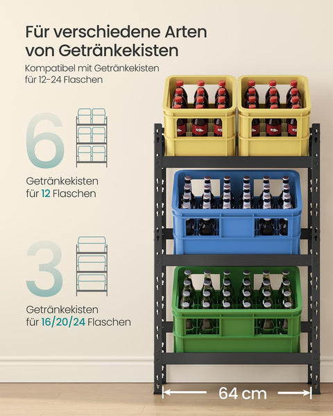 Rootz Black Drinking Shelf - Metal Storage Rack - Powder Coated Steel - Durable Organization Solution - 32cm x 70cm x 125.4cm