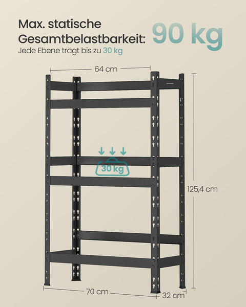 Rootz Black Drinking Shelf - Metal Storage Rack - Powder Coated Steel - Durable Organization Solution - 32cm x 70cm x 125.4cm