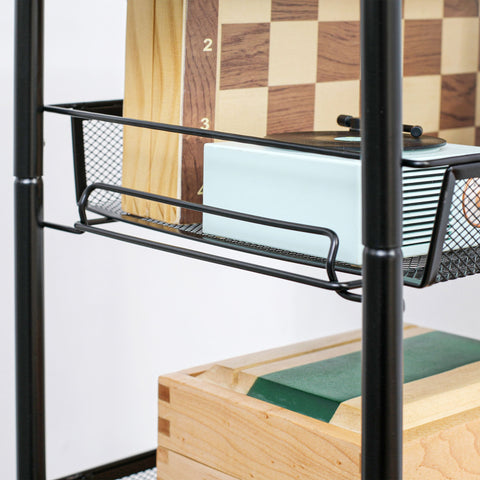 Rootz Trolley with 4 Hanging Baskets - Serving Trolley - Mobile Cart - Steel, Lockable Wheels - 45cm x 26.5cm x 84cm - Extra Storage Space