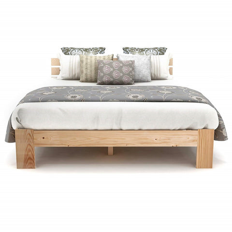 Rootz Double Bed with Headboard - Pine Wood Bed Frame - Natural Wood Bed - 144cm x 210cm x 67.5cm