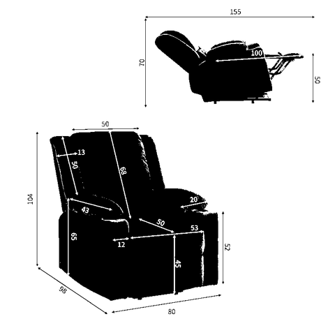 Rootz Electric TV Chair with Riser - Massage Recliner - Heated Armchair - 8 Massage Points & Lumbar Heat - 80cm x 98cm x 104cm