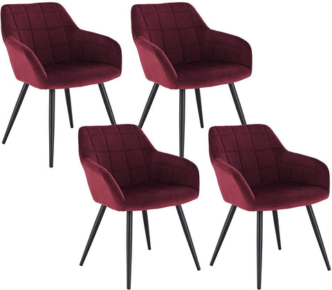 Rootz Set of 4 Velvet Dining Chairs - Armchairs with Metal Legs - Comfortable, Durable, Stylish - Ergonomic Backrest - Non-Slip Pads - 49cm x 43cm x 81cm
