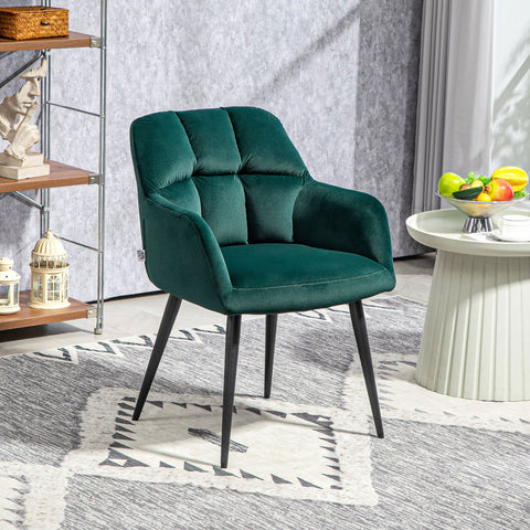 Rootz Upholstered Chair - Accented Chair - Decorative Quilting - Velvet Look - Holds Up to 120 kg - 58.5cm x 59cm x 78.5cm - Green