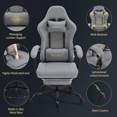 Rootz Massage Gaming Chair - Lumbar Support - Breathable Mesh - Ergonomic Design - 64cm x 127cm x 54cm