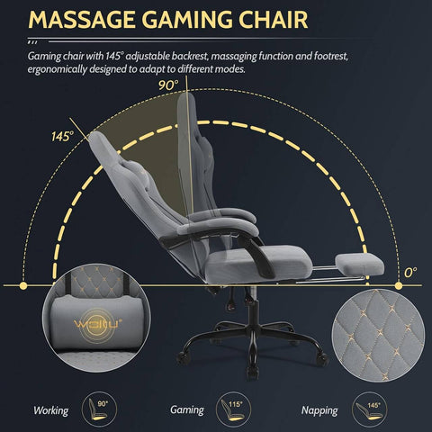 Rootz Massage Gaming Chair - Lumbar Support - Breathable Mesh - Ergonomic Design - 64cm x 127cm x 54cm
