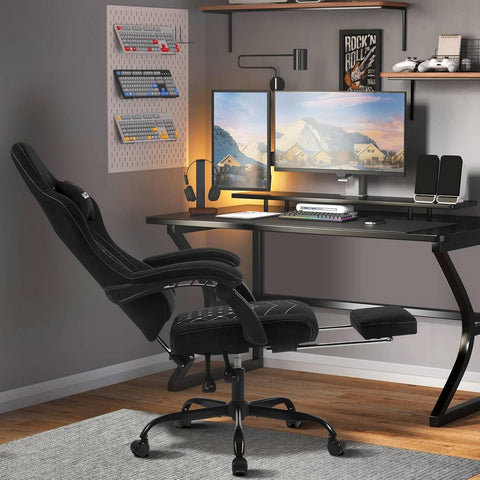 Rootz Massage Gaming Chair - Lumbar Support - Reclining Function - Ergonomic Design - Wide Padded Seat - 64cm x 127cm x 54cm