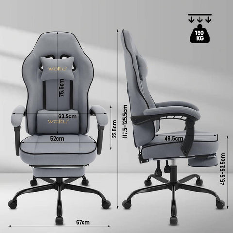 Rootz Gaming Chair - High Back Office Chair - Mesh Fabric - Wide Padded Seat - Ergonomic Design - 63.5cm x (117.5-125.5cm) x 60cm