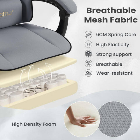 Rootz Gaming Chair - High Back Office Chair - Mesh Fabric - Wide Padded Seat - Ergonomic Design - 63.5cm x (117.5-125.5cm) x 60cm