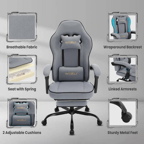 Rootz Gaming Chair - High Back Office Chair - Mesh Fabric - Wide Padded Seat - Ergonomic Design - 63.5cm x (117.5-125.5cm) x 60cm