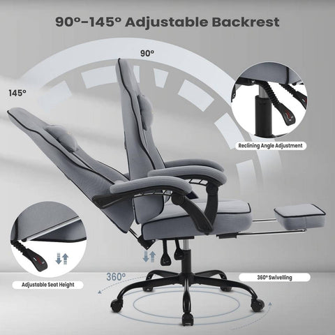 Rootz Gaming Chair - High Back Office Chair - Mesh Fabric - Wide Padded Seat - Ergonomic Design - 63.5cm x (117.5-125.5cm) x 60cm