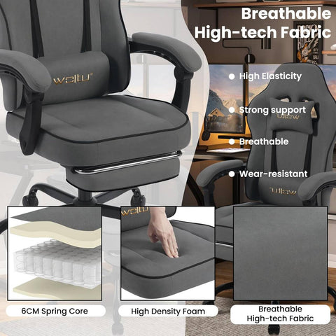 Rootz Ergonomic High Back Gaming Chair - Computer Chair - Office Desk Chair - Pocket Spring Seat - 63.5cm x 117.5cm x 60cm