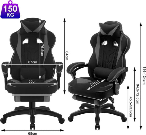 Rootz Gaming Chair - Office Chair - Ergonomic Chair - Breathable Elastic Fabric - Grey - Supports 150kg - Seat 55x51cm - Backrest Height 76.5cm