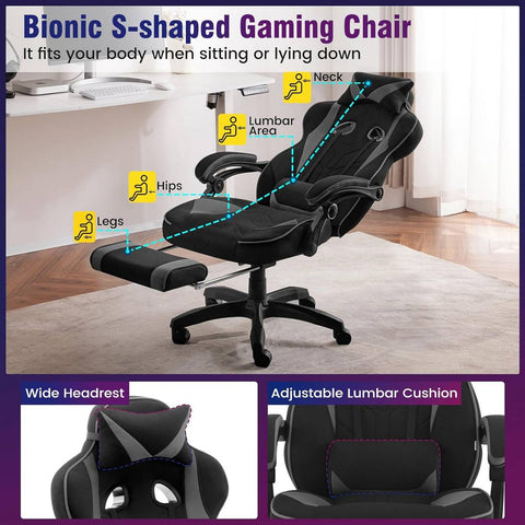 Rootz Gaming Chair - Office Chair - Ergonomic Chair - Breathable Elastic Fabric - Grey - Supports 150kg - Seat 55x51cm - Backrest Height 76.5cm