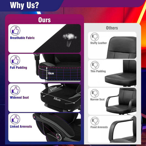 Rootz Gaming Chair - Office Chair - Ergonomic Chair - Breathable Elastic Fabric - Grey - Supports 150kg - Seat 55x51cm - Backrest Height 76.5cm