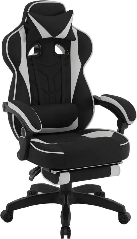 Rootz Gaming Chair with Footrest - Office Chair - Adjustable Reclining Seat - Ergonomic Design - Leathaire Fabric - 55cm x 51cm x 76.5cm