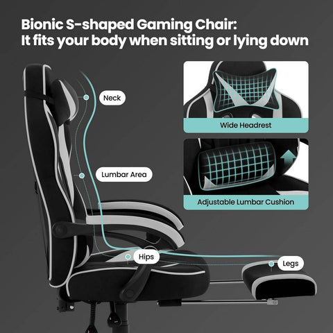 Rootz Gaming Chair with Footrest - Office Chair - Adjustable Reclining Seat - Ergonomic Design - Leathaire Fabric - 55cm x 51cm x 76.5cm